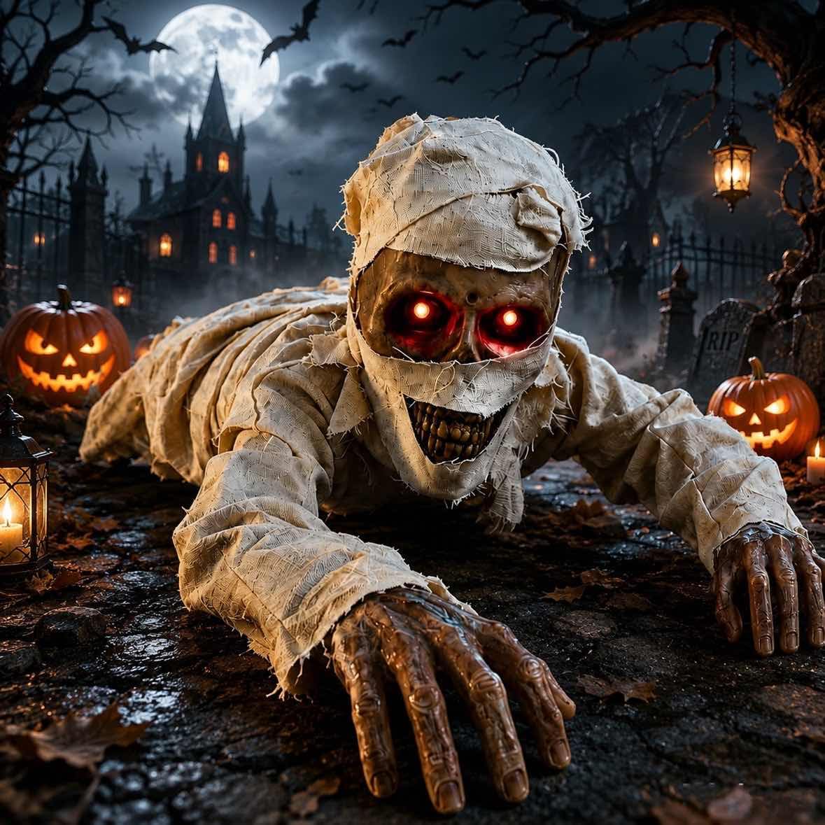 Kriechende Halloween Die Mumie,Halloween Deko Mumie Hat Leuchtend RoteAugen