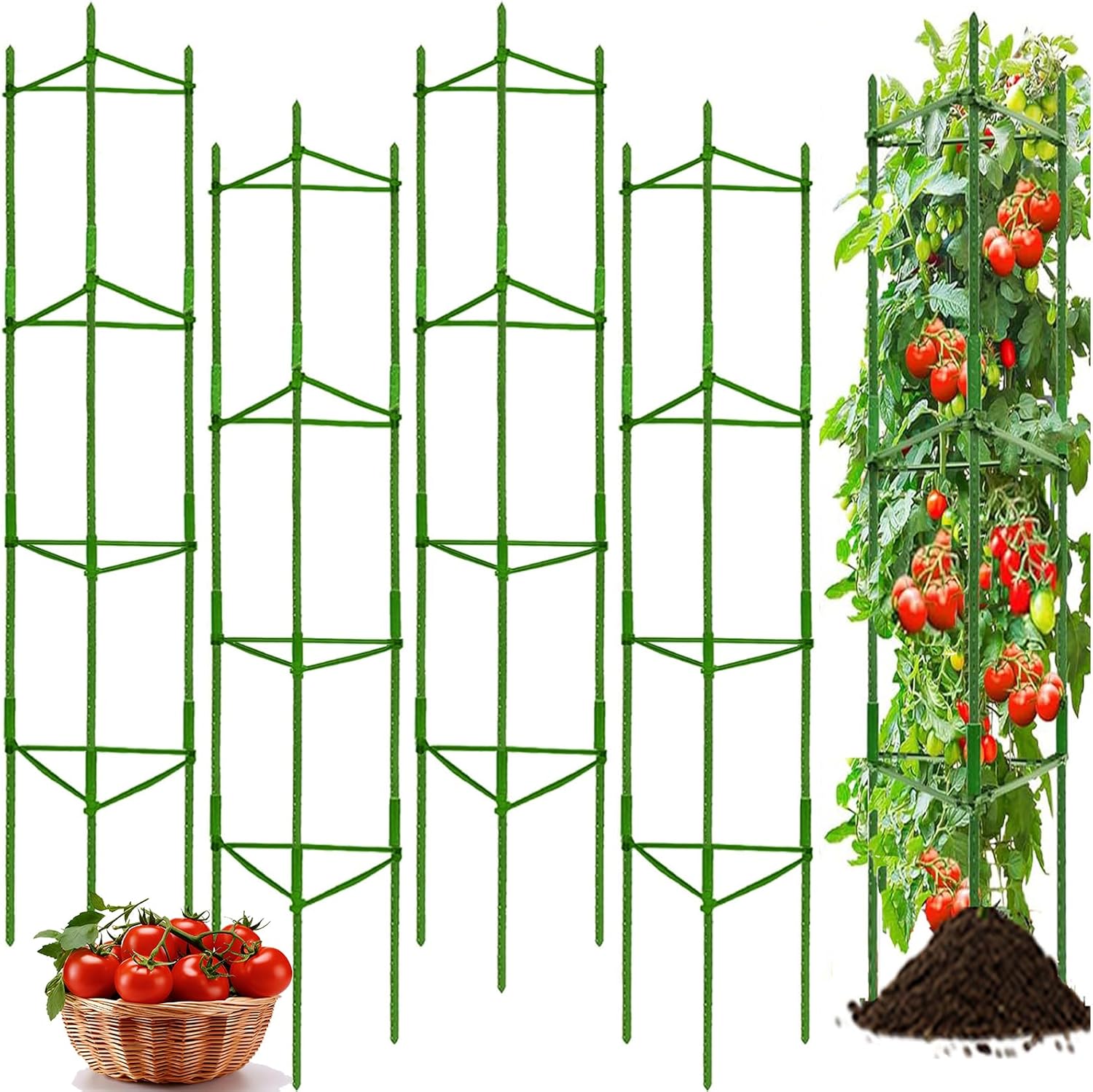 Moirsunt 66Inch Tall Tomato Cage for Garden, 4Pack Plant Support Heavy-Duty Garden Stakes, Tomato Trellis for Potted Plants, Height Adjustable Tomato Cage Trellis for Climbing Plants Flowers