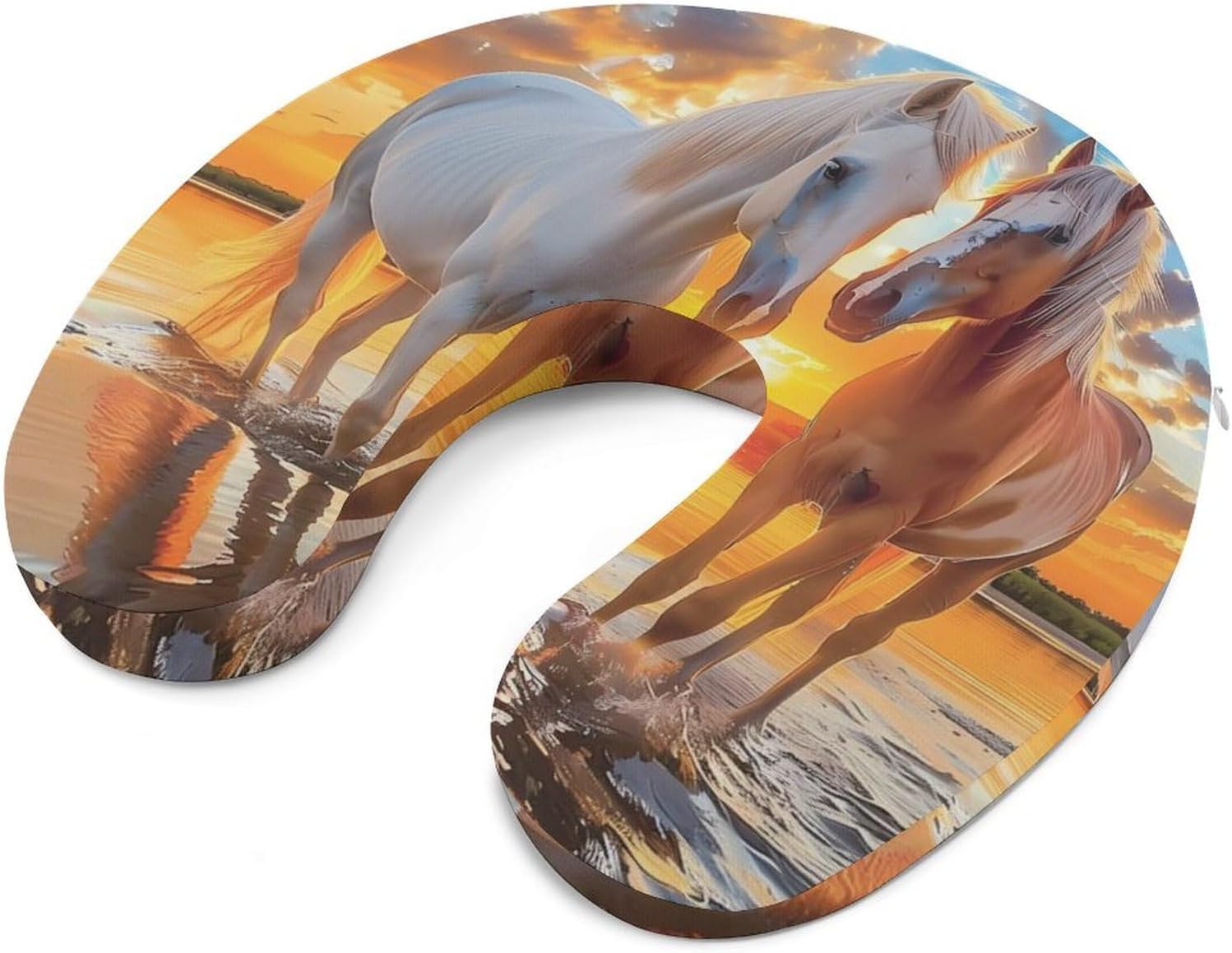 Horses in Sunset Funny Travel Pillow U Shaped Memory Foam Neck Pillows Portable for Flight Car Home Office
