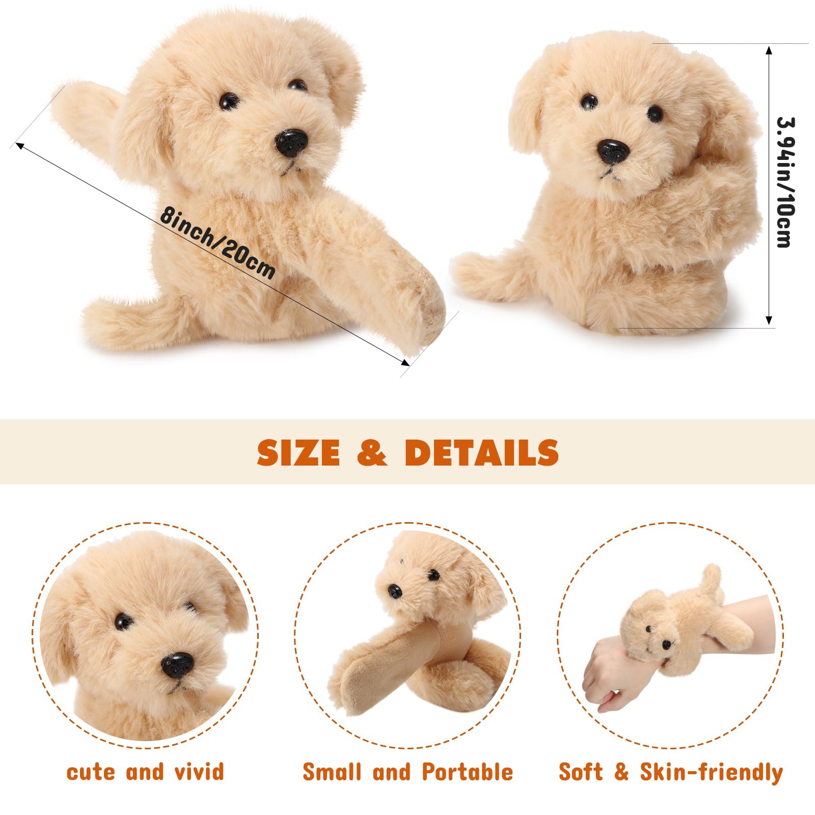 Jerify 8 Pcs Puppy Stuffed Animal Slap Bracelets for Kids, Cute Plush Dog Wrist Snap Bracelets Bulk Birthday Gifts for Boys & Girls Party Favors