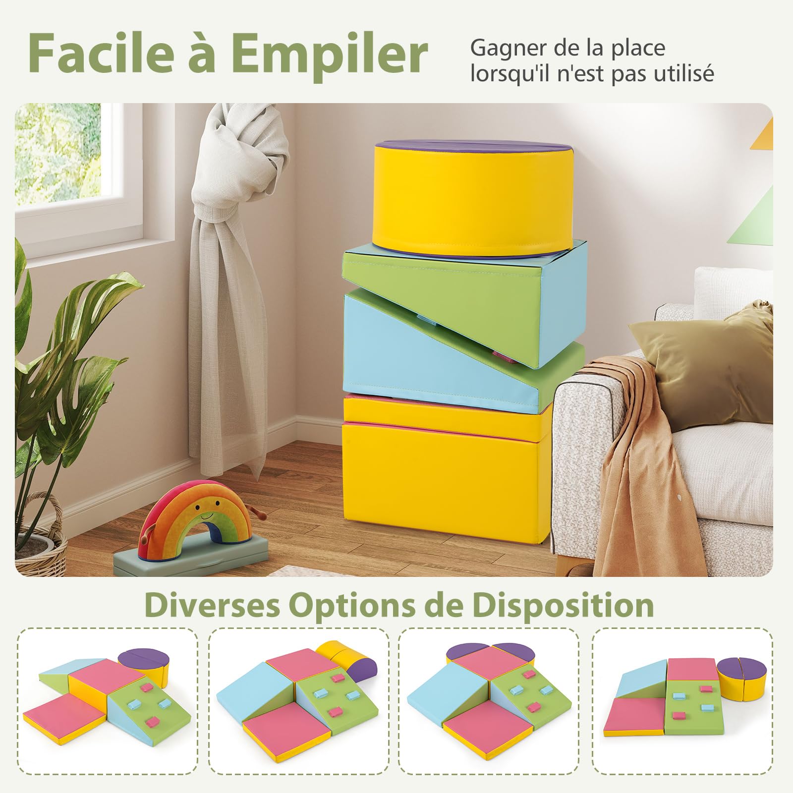 COSTWAY 6PCS Parcours Motricité Bébé en Mousse avec Housse en PU, Module Motricité Bébé avec Roches d'Escalade & Attaches à Crochets, Jouets Éducatifs pour Ramper Grimper, 12 Mois+ (Rose