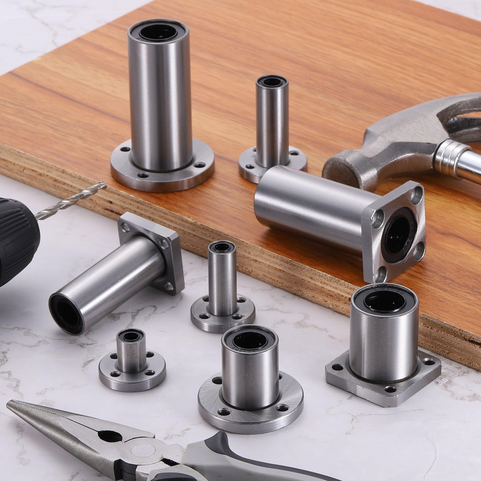 QUARKZMAN LMK25-UU Cuscinetti Lineari A Sfere 26mm Foro 40mm Diametro Esterno 59mm Lunghezza Flangia Rotonda Nichelata con Viti per Macchina CNC Stampante 3D 2pz