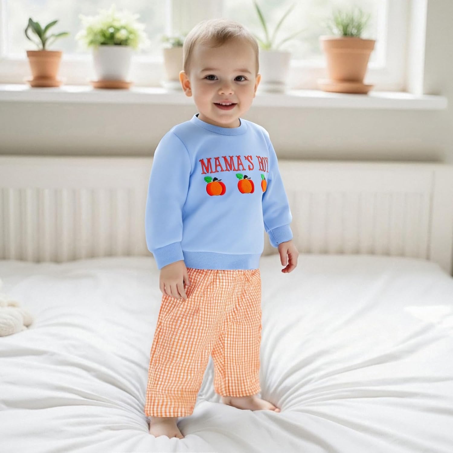 Kuriozud Toddler Baby Boy Spring Fall Winter Clothes Outfit Embroidery Sweatshirt Tops Pants Set 6 12 18 24Months 2t 3t 4t Mama's Boy Blue 6-12 Months image 4 of 8 B0FBWHS9VL