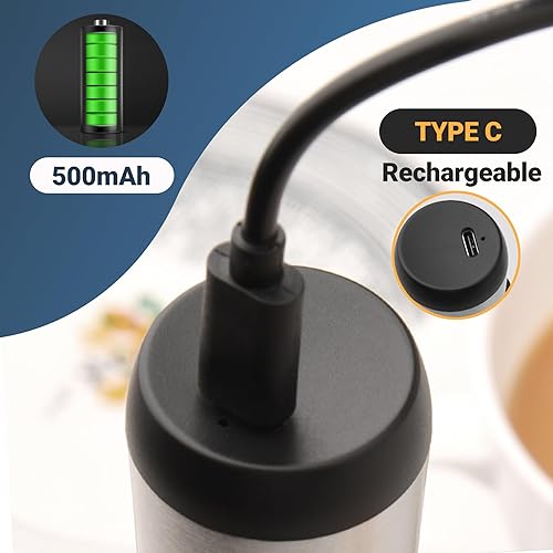 Miniatura 2 de Espumador de leche de mano, máquina de espuma eléctrica con batidor de acero inoxidable, mezclador de bebidas recargable con cable USB para café,