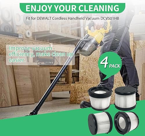 Miniatura 6 de Paquete de 4 filtros HEPA DCV5011H compatibles con aspiradora de mano inalámbrica DEWALT DCV501HB, con 8 filtros de funda de espuma y 1 cepillo
