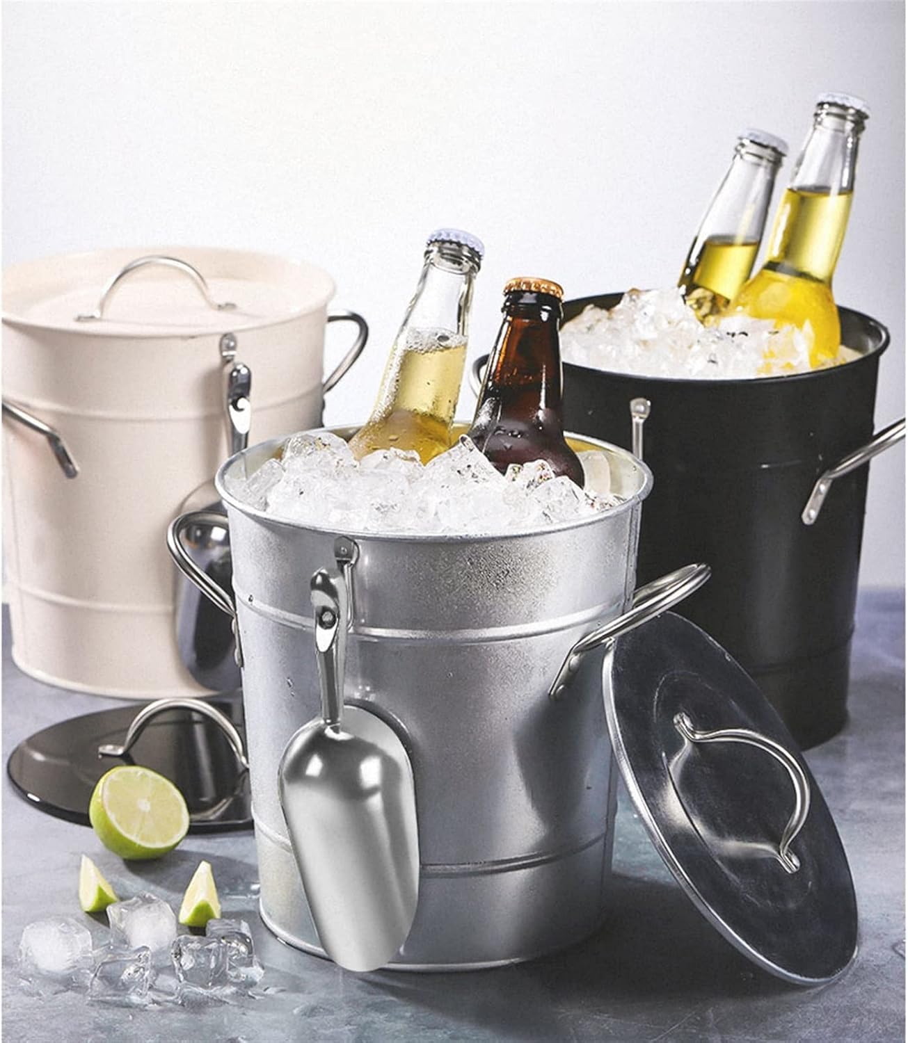 Cubitera Botella Vino Cubo de Hielo de Aislamiento de Doble Capa con Tapa y Bebida de Hielo bañera contenedor de Hielo para la Cerveza de champán de Vino