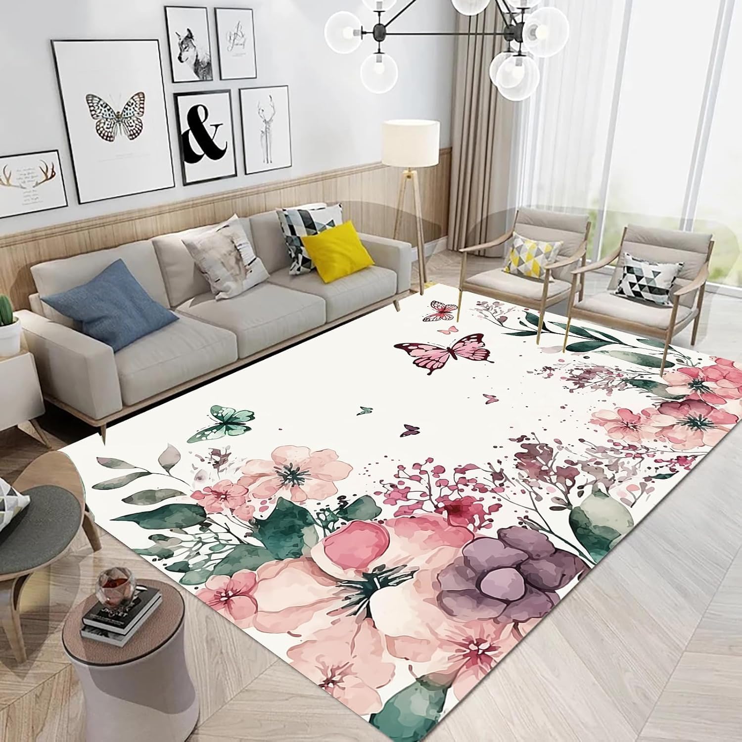 Tapis de salle de jeux à motif papillon 3D pour chambre d'enfant