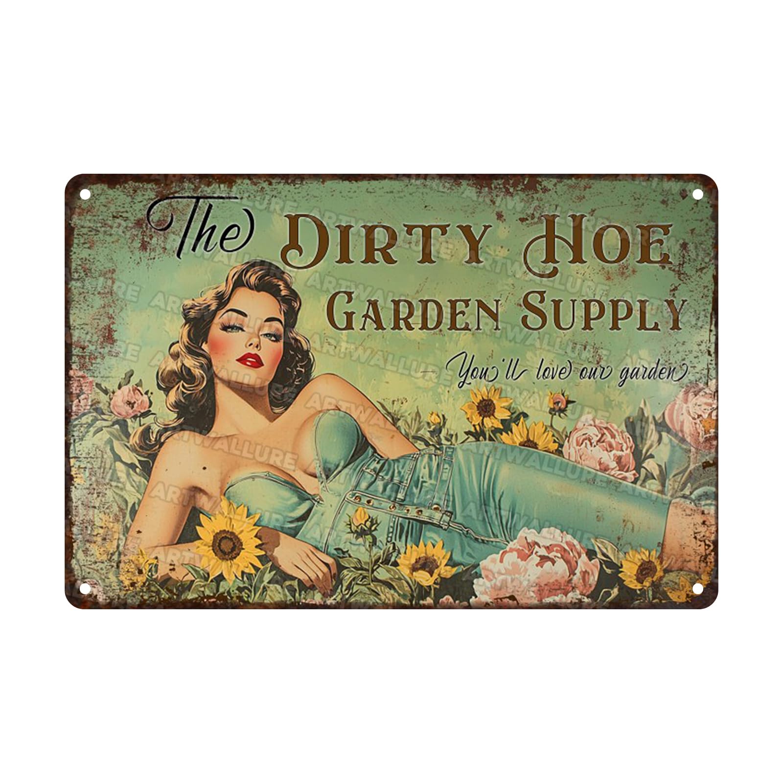 Garden Vintage Metal Tin Sign The Dirty Hoe Garden Supply Metal Poster Sign Rustic Wall Decor for Backyard Women Shed Outdoor Porch Decoration 8x12inch