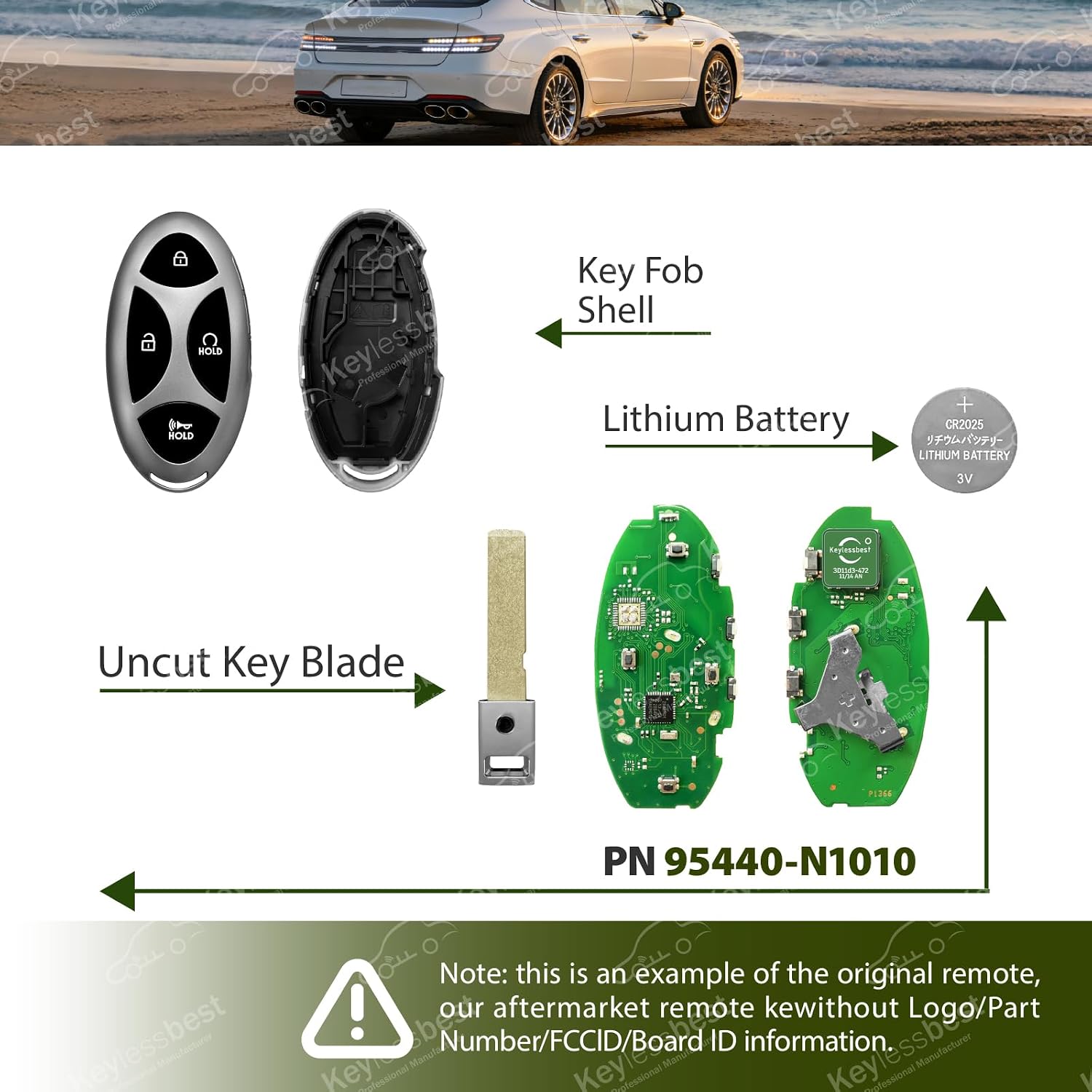 Replacement for 2024 2025 Hyundai Grandeur Key Fob Remote Control 95440-N1010 95440N1010 7 Buttons 4A 433MHz