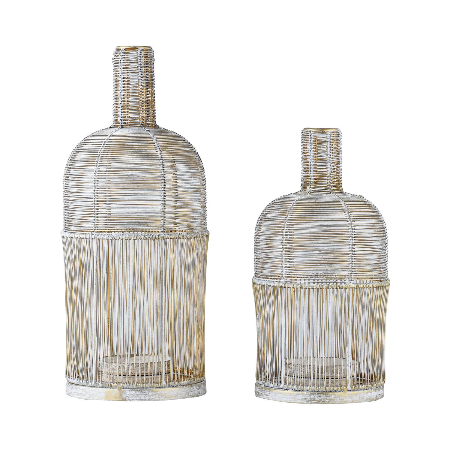 2er Set Boho Windlicht Laterne Preston aus Metall in Weiß Gold 32 cm