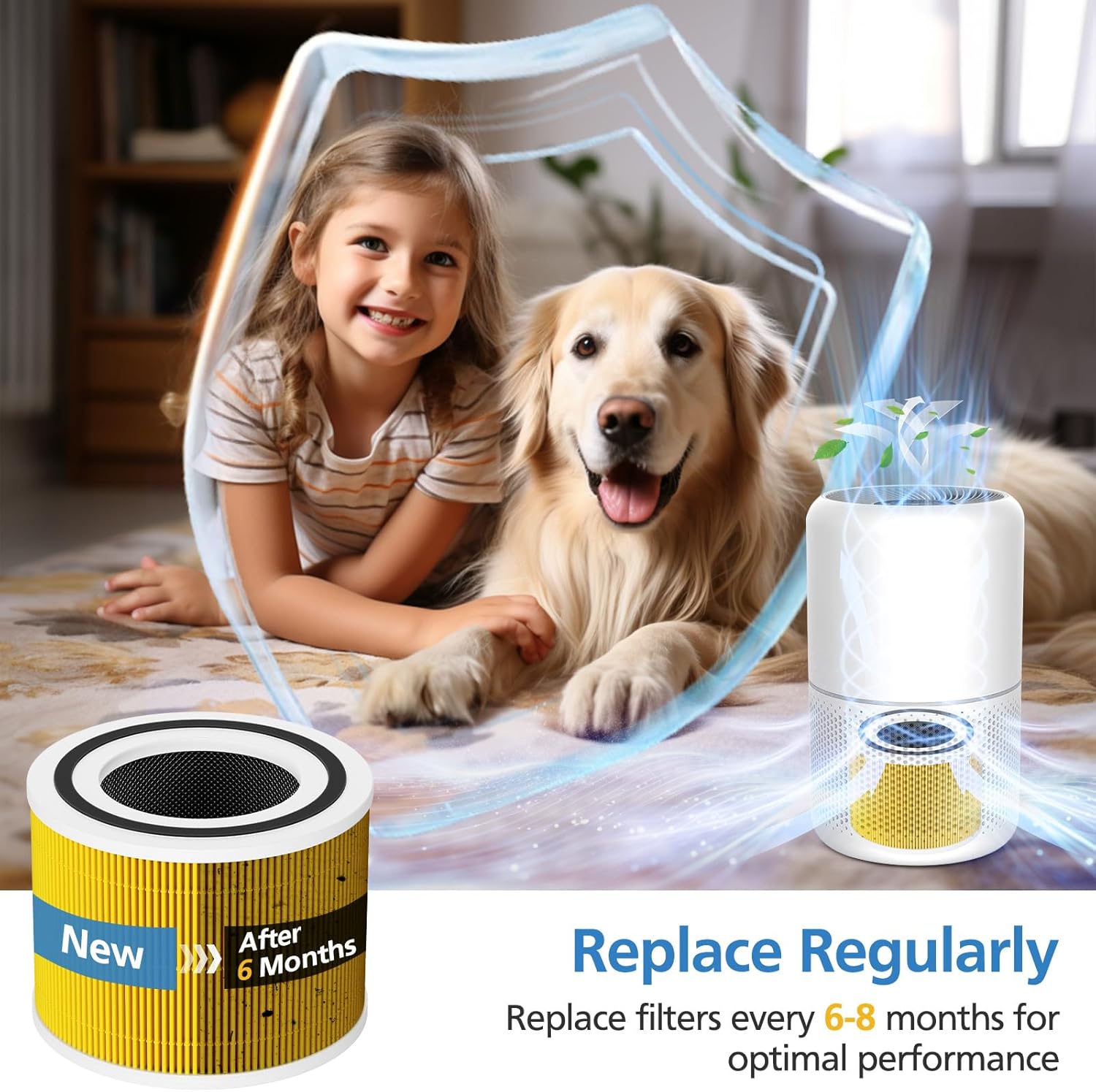 Core 300 Pet Care Replacement Filter for LEVOIT Core 300/ Core 300S/ Core 300-P/Core 300S-P/Core P350 Air Purifi-ers, 3-IN-1 HEPA Filter, Compared to Part# Core 300-RF, Yellow (2 Pack) - Image 7