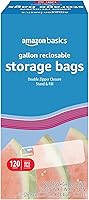 Amazon Basics Gallon Food Storage Bags 120 Count - Double Zipper Seal, Stand & Fill Base, BPA Free Ziploc Alternative
