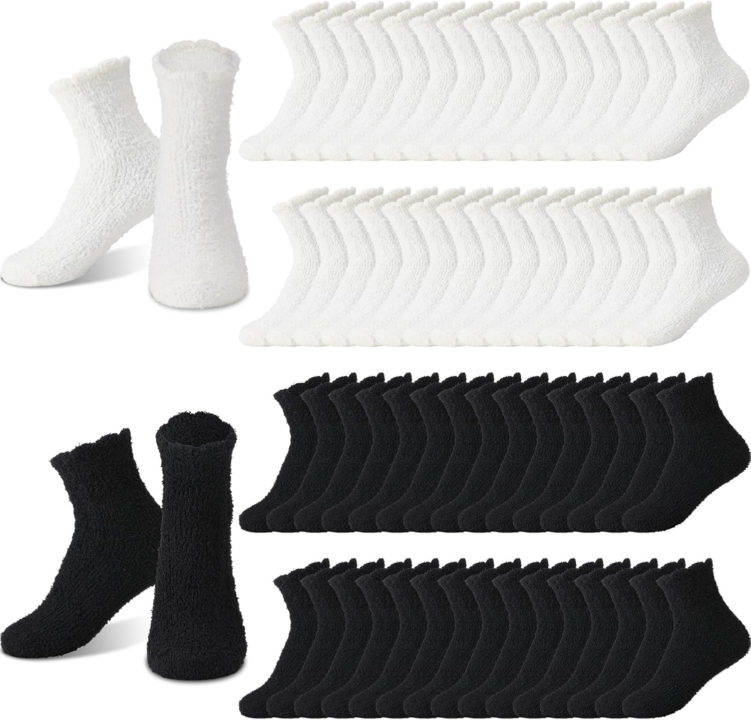 Mepase 60 Pairs Women Fuzzy Socks Bulk Winter Warm Soft Coral Fleece Cozy Fluffy Sleep Plush Slipper Socks Coral Fleece (black & White)