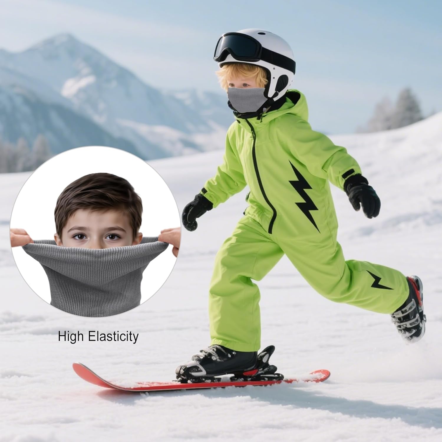 Kids Ski Mask Neck Warmer Winter Neck Gaiter Boys Girls Warm Thermal Fleece Lined Knitted Scarf for Cold Weather - Image 4