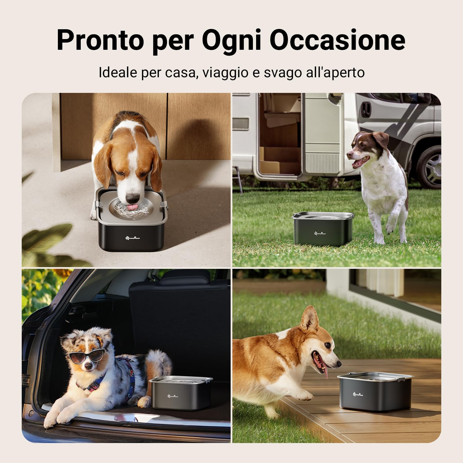 DownyPaws Ciotola Acqua Cane Antigoccia per Piccoli e Medi, 3L Ciotola Antigoccia Cane in Acciaio Inossidabile, Ciotole Acqua Cani Antipolvere e Antiscivolo, Mantiene Pavimento Asciutto (Nero)