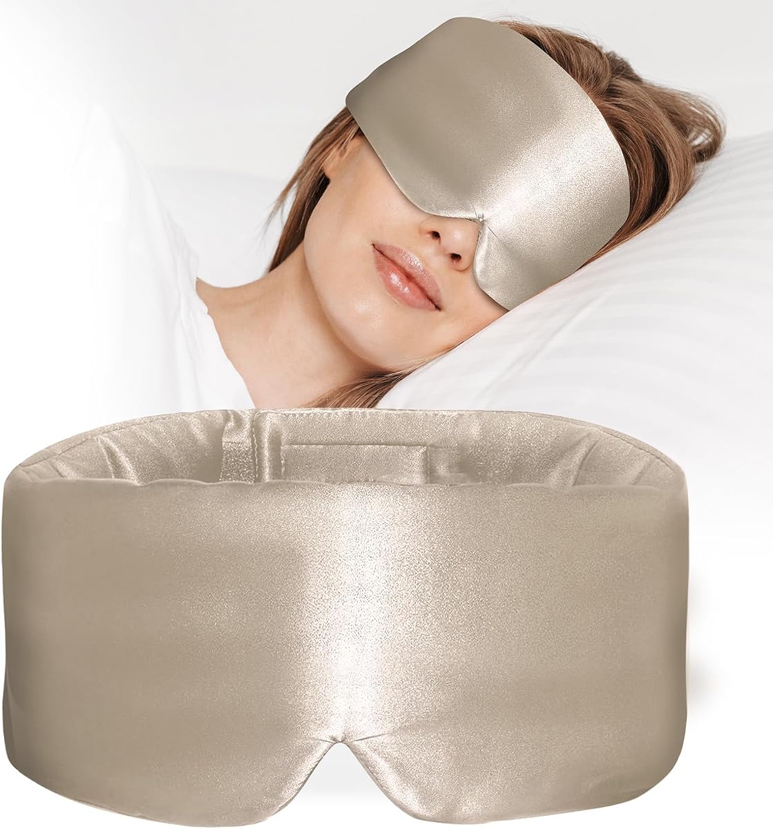 Antifaz para dormir 100% seda morera, cubierta grande para ojos para dormir, máscaras para dormir cómodas y sin presión para mujeres y hombres, completamente opaca (gris pardo)