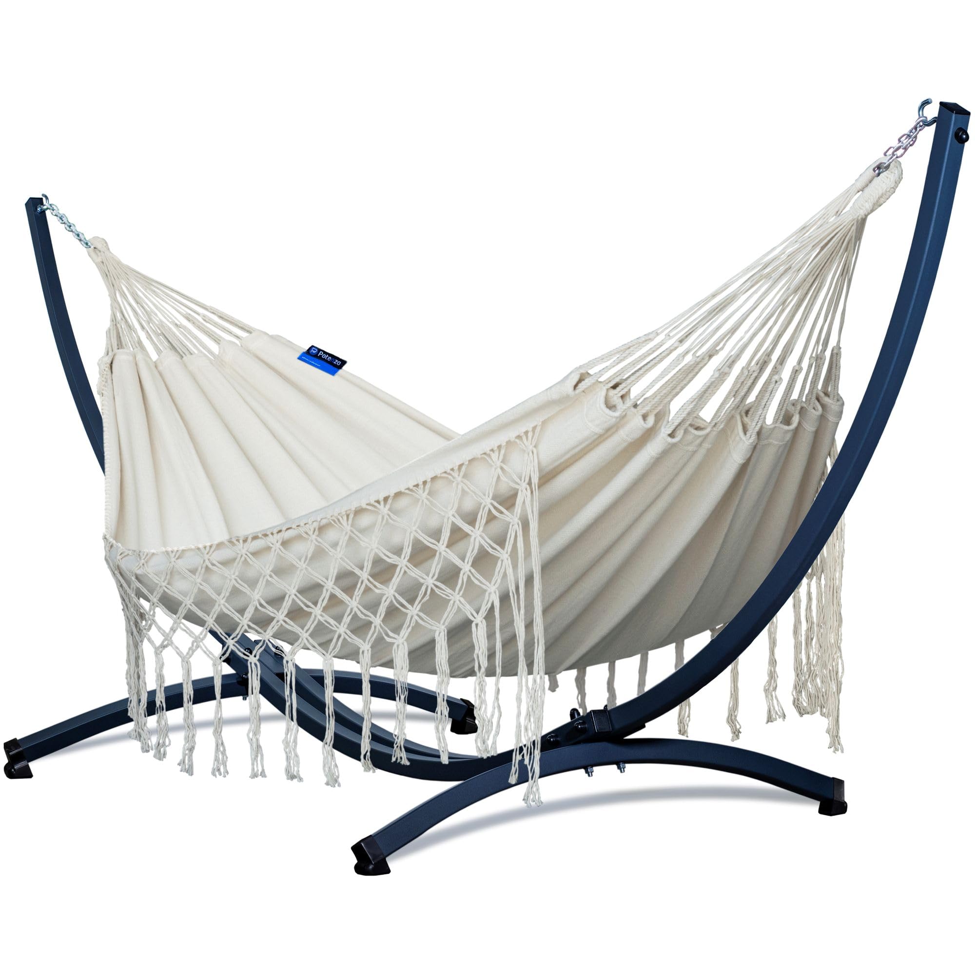 Potenza Hamaca de exterior con estructura para 2 personas, 100% algodón, 230 x 160, 200 kg, estructura de hamaca de 220 kg, resistente a la intemperie (estructura básica, grafito, crudo)