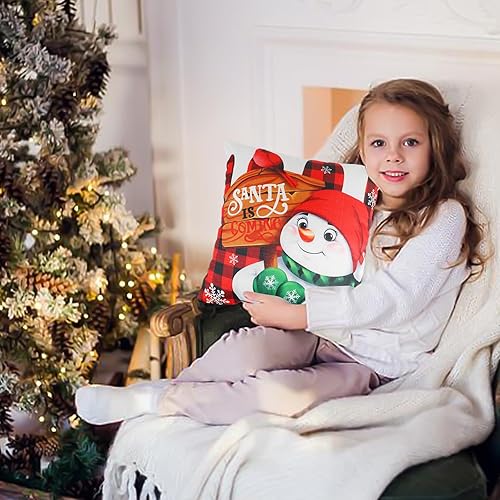 Miniatura 5 de CCINEE Juego de 4 fundas de almohada de Navidad, 17 x 17 pulgadas, fundas de cojín de reno de muñeco de nieve de Navidad, fundas de almohada a