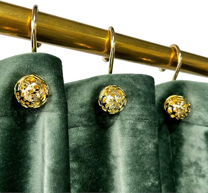 TAMGHO Crushed Velvet Shower Curtain, Dark Green Luxury