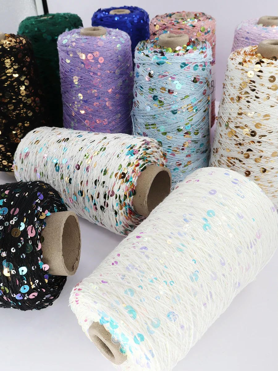 Filato per maglieria con paillettes scintillanti, Filato di cotone con paillettes glitterate multicolori da 500 g for lavorare a maglia e uncinetto(DLP5)