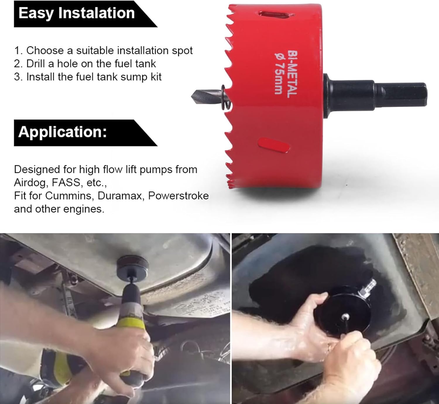 Aluminum Fuel Tank Sump Kit For Cummins Duramax Powerstroke Diesel and Gas Fuel Sump Compatible With FASS Airdog Fuelab Pump and Other Aftermarket Lift Pumps