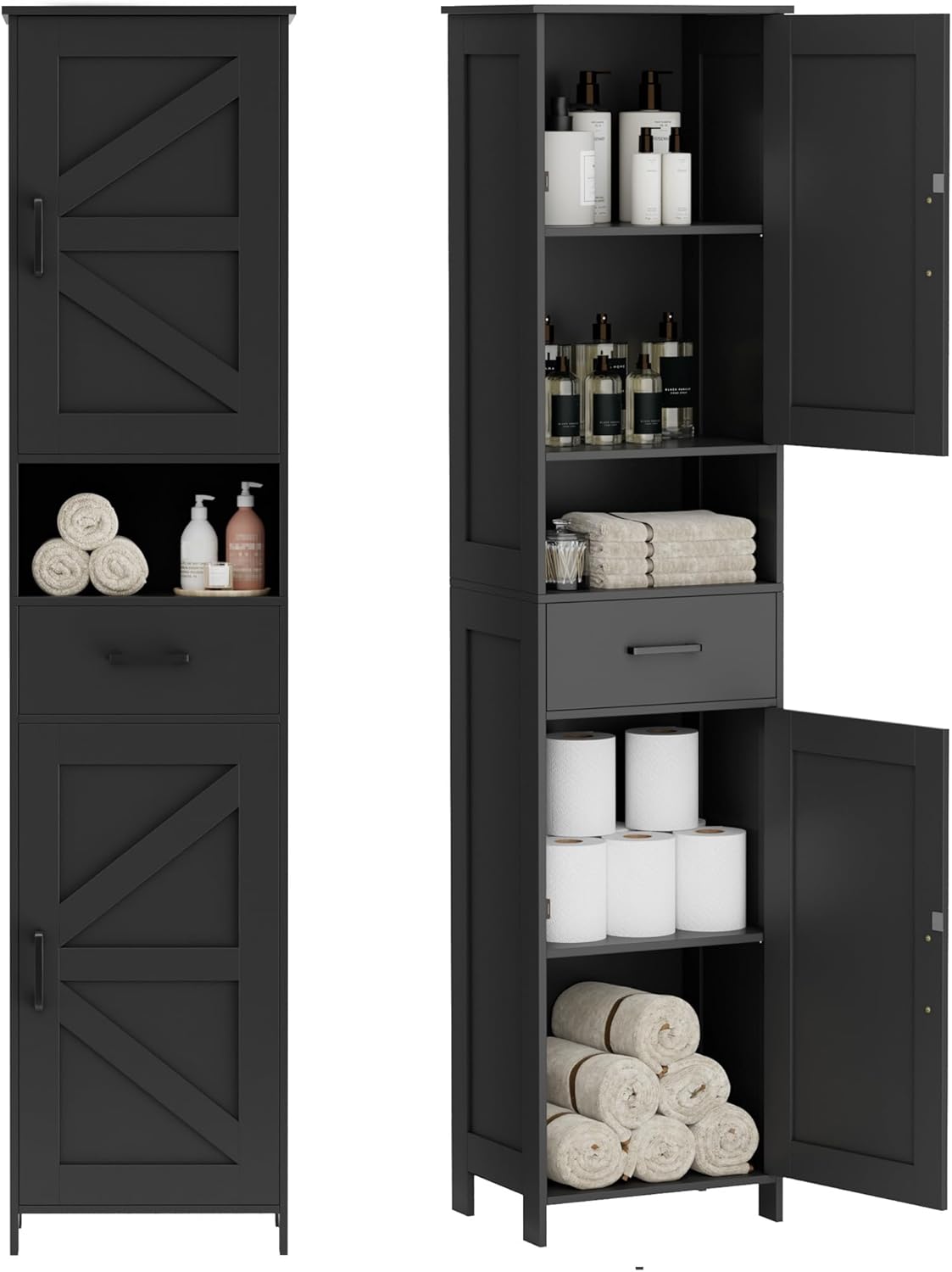 Homhedy Black Floor Cabinet with Barn Doors