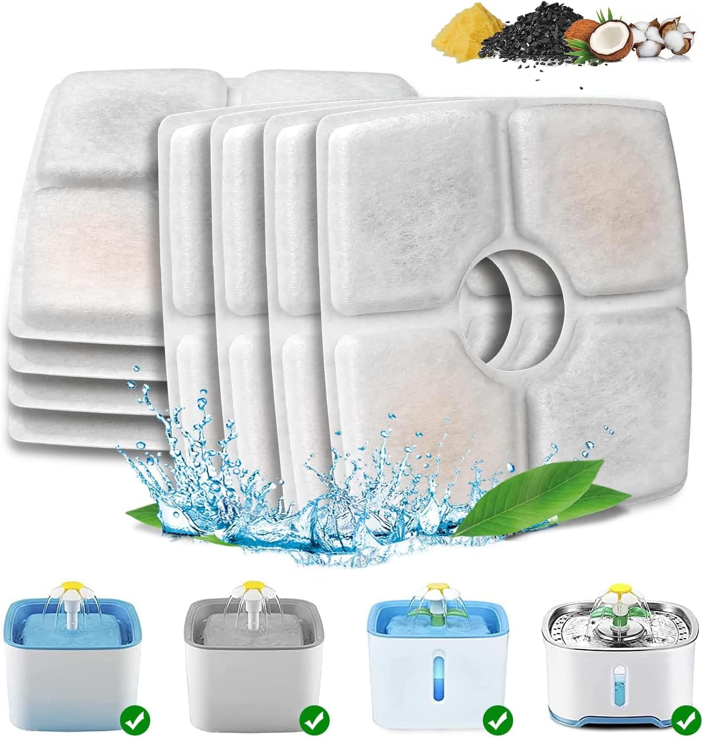 VinDox Cat Water Fountain Foam Filters, 8 Pack Replacement Fountain Sponges Foam