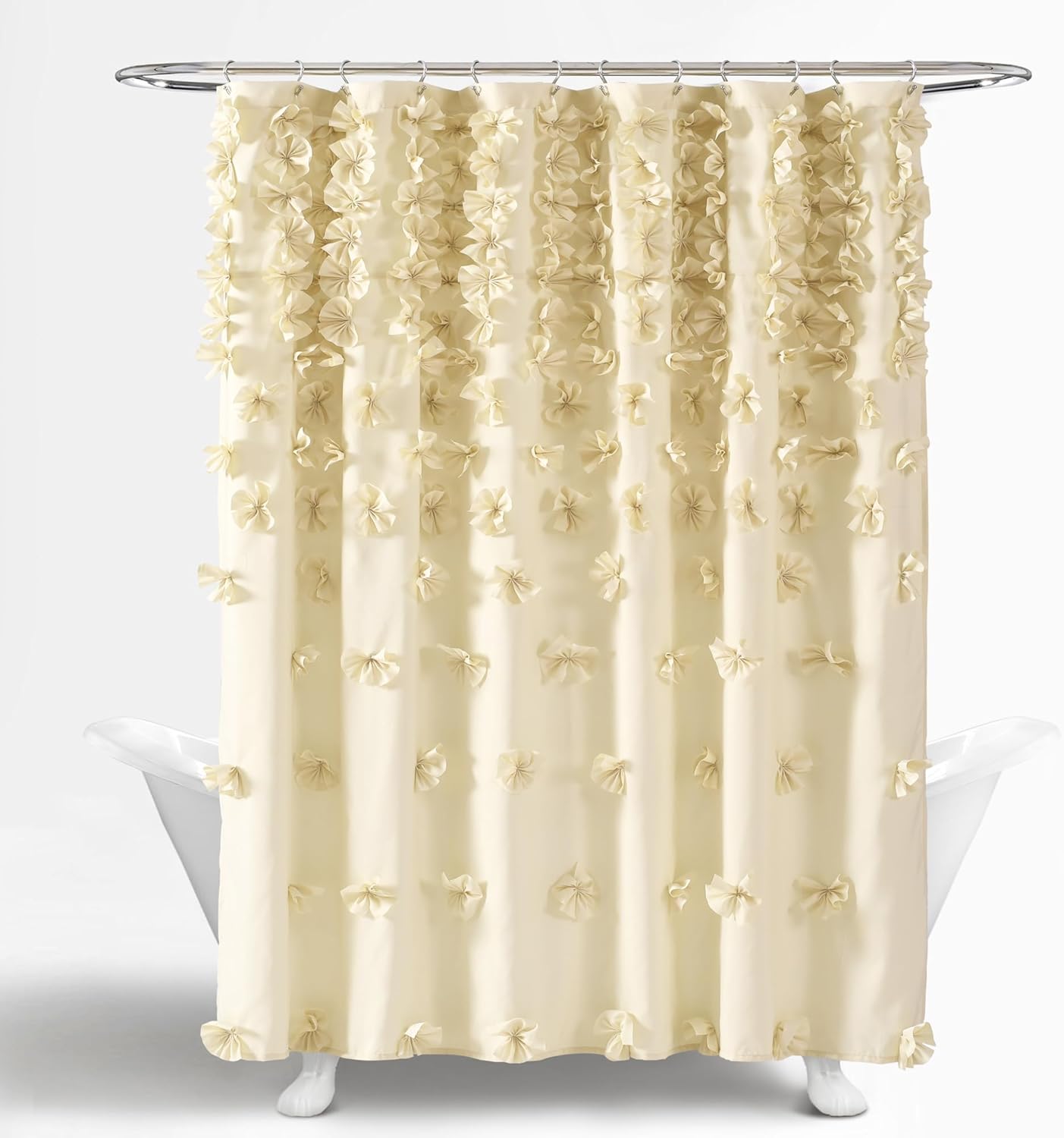 Lush Decor Riley Shower Curtain, 72" W x 72" L, Buttercream - Bathroom Curtain - Coquette Decor - Bow Shower Curtains - Cottage Core - Fabric Shower Curtains