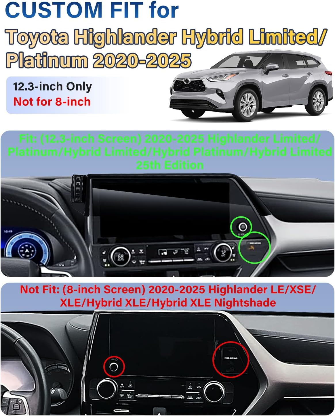 Phone Mount for Toyota Highlander Hybrid Limited/Platinum 2020-2025 Accessories 12.3-Inch Screen, Car Magnetic Phone Holder for MagSafe, Magnets Fast Wireless Charger Cell Phone Base (Not for 8-inch)