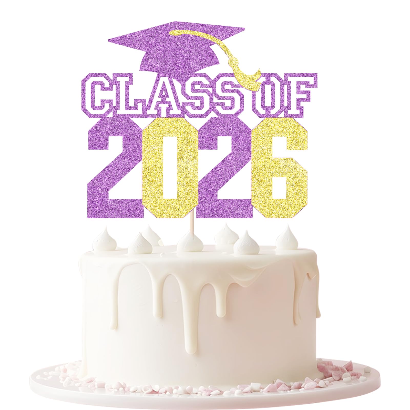 Keoysek Glitter Class of 2026 Cake Topper - Congrats Grad Decorations - 2026 High School/College/University Graduation Party Decoration Supplies, (
