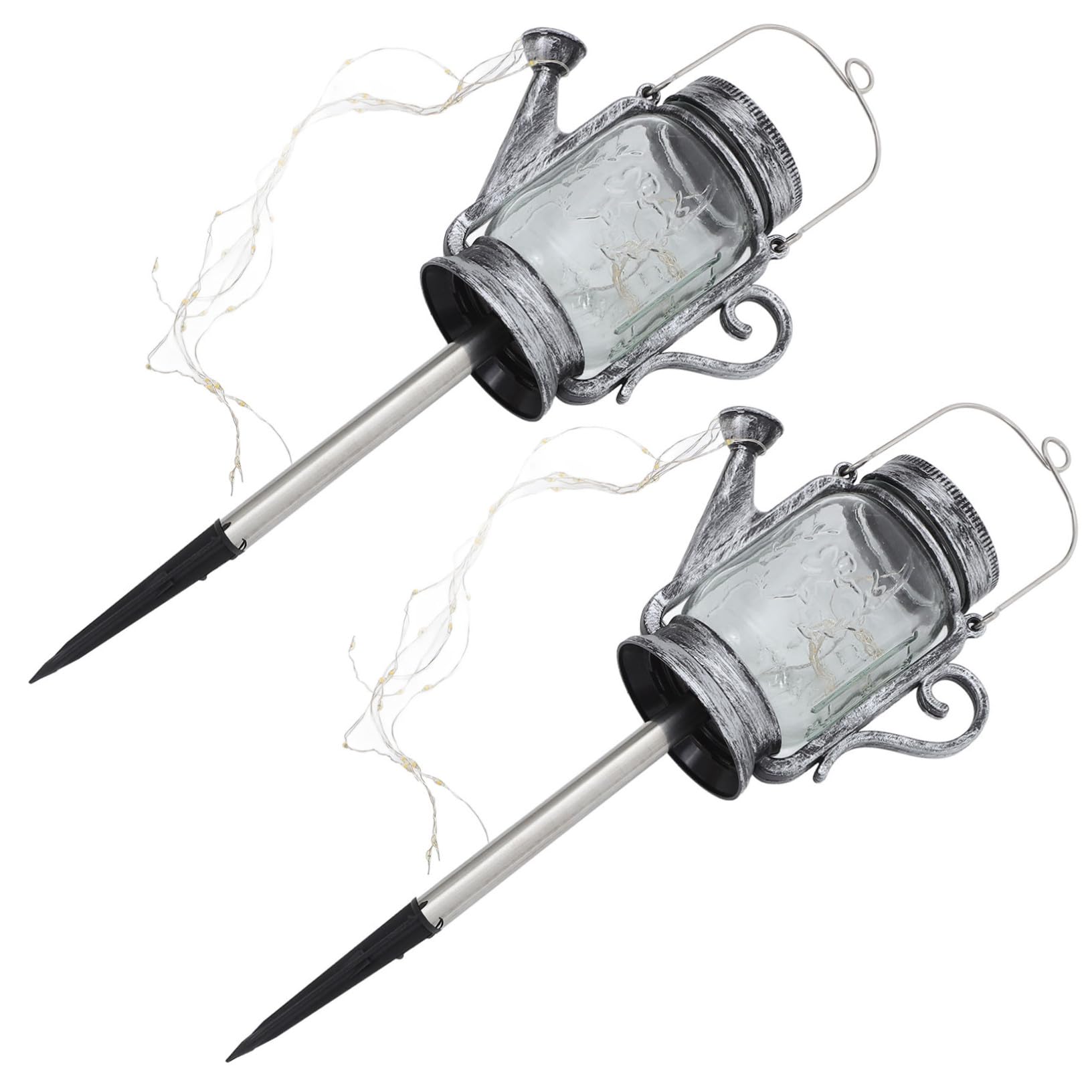 2 pezzi Lanterne a Sospensione Barattoli Trasparenti Forma di Bollitore Luci da Giardino Impermeabili per Esterni Decorazione Romantica con Illuminazione Automatica Notturna