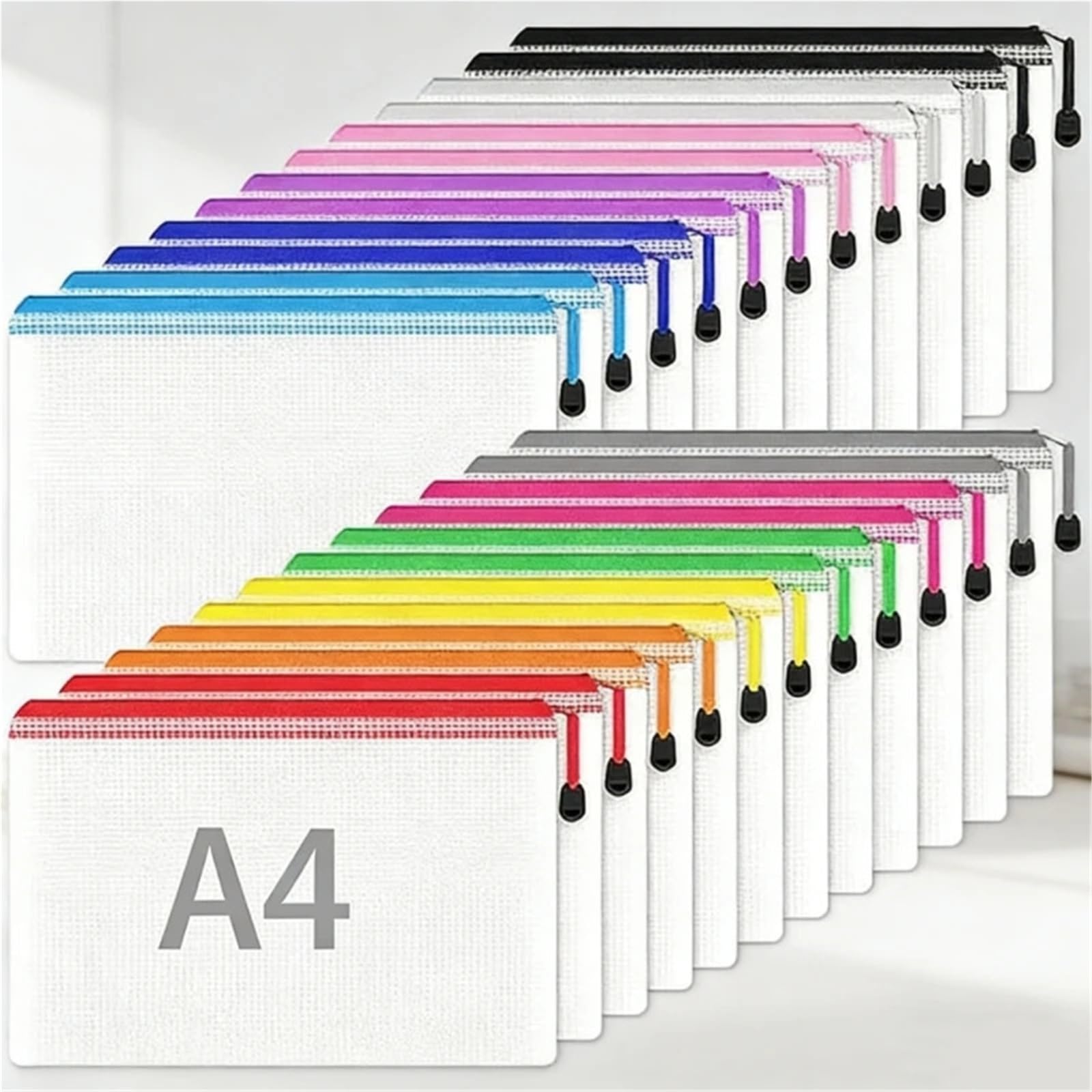 Lot de 24 pochettes en plastique A4 avec fermeture éclair, organiseur en plastique accordéon pour le rangement de documents de bureau à domicile