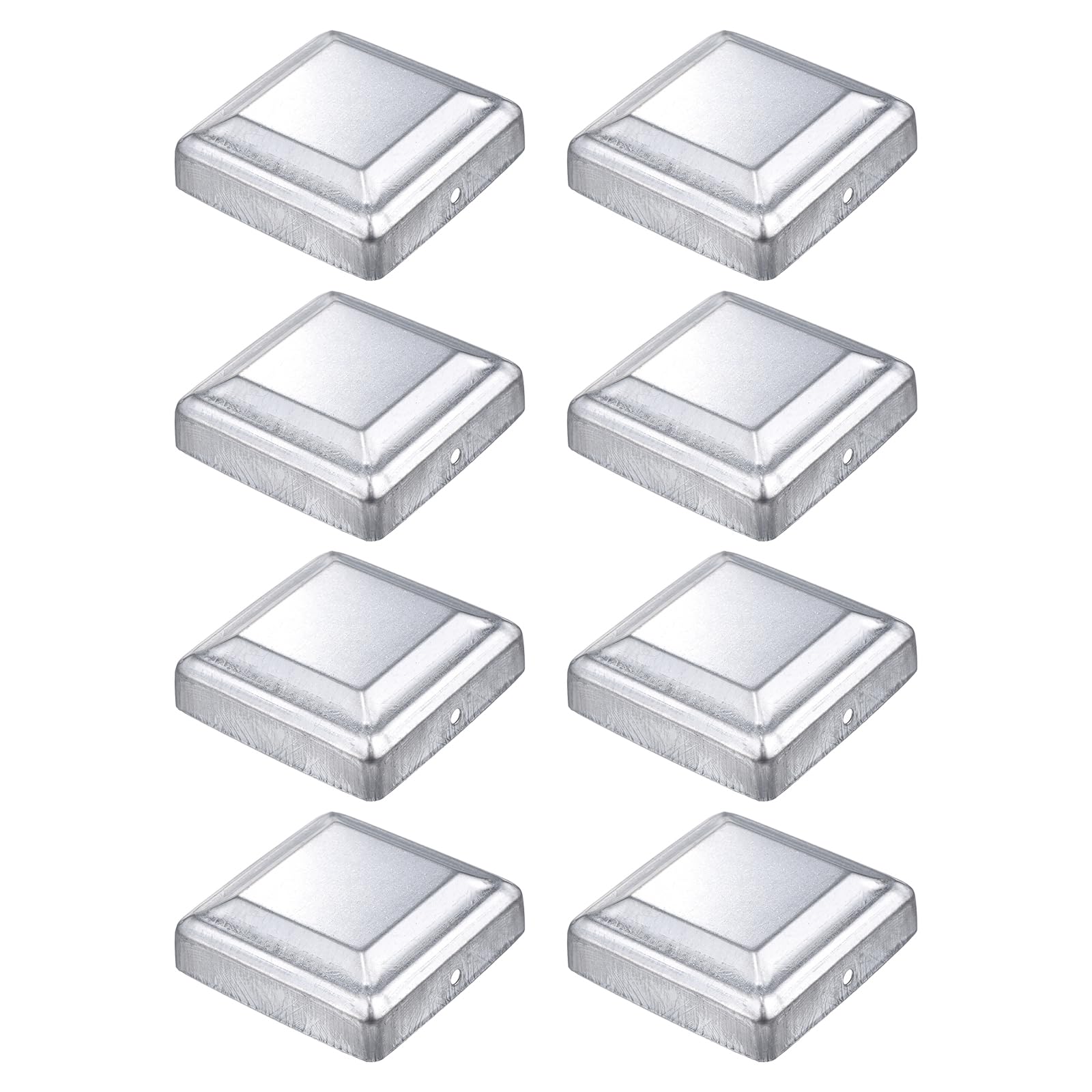 sourcing map 8Pcs Fence Post Cap Fit 3.2" x 3.2" OD Pipe, Galvanized Steel Deck Post Cover Square Decking Caps for Mailbox Outdoor Chain Link Wood/Metal Fence Deck Railing, Silver