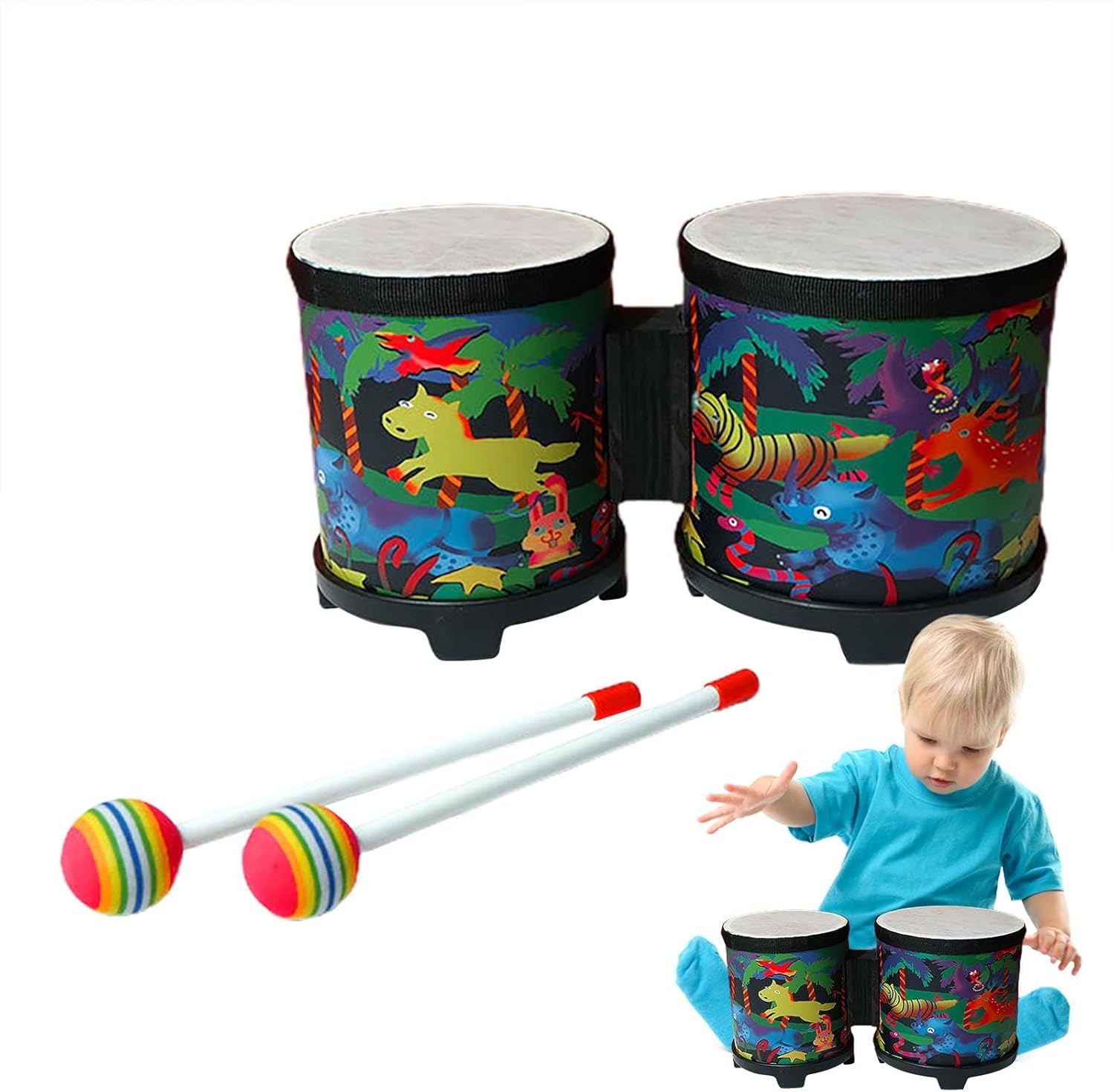 Bongo Drum - Kids Bongos, Handcrafted Wooden Drum | Cute Hand Drum Musical Toy, Hand Drum Hand-Crafted Drum With 2 Colorful Drumsticks, Musical Instruments For Kids Adults Professional 9 71VeqPtSYmL. AC SL1500