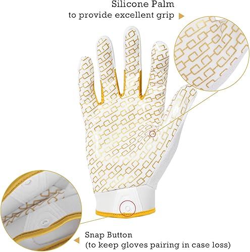 Miniatura 3 de HANDLANDY Guantes de fútbol juvenil, guantes de receptor ancho pegajosos para niños y adultos, guantes de fútbol rosados elásticos