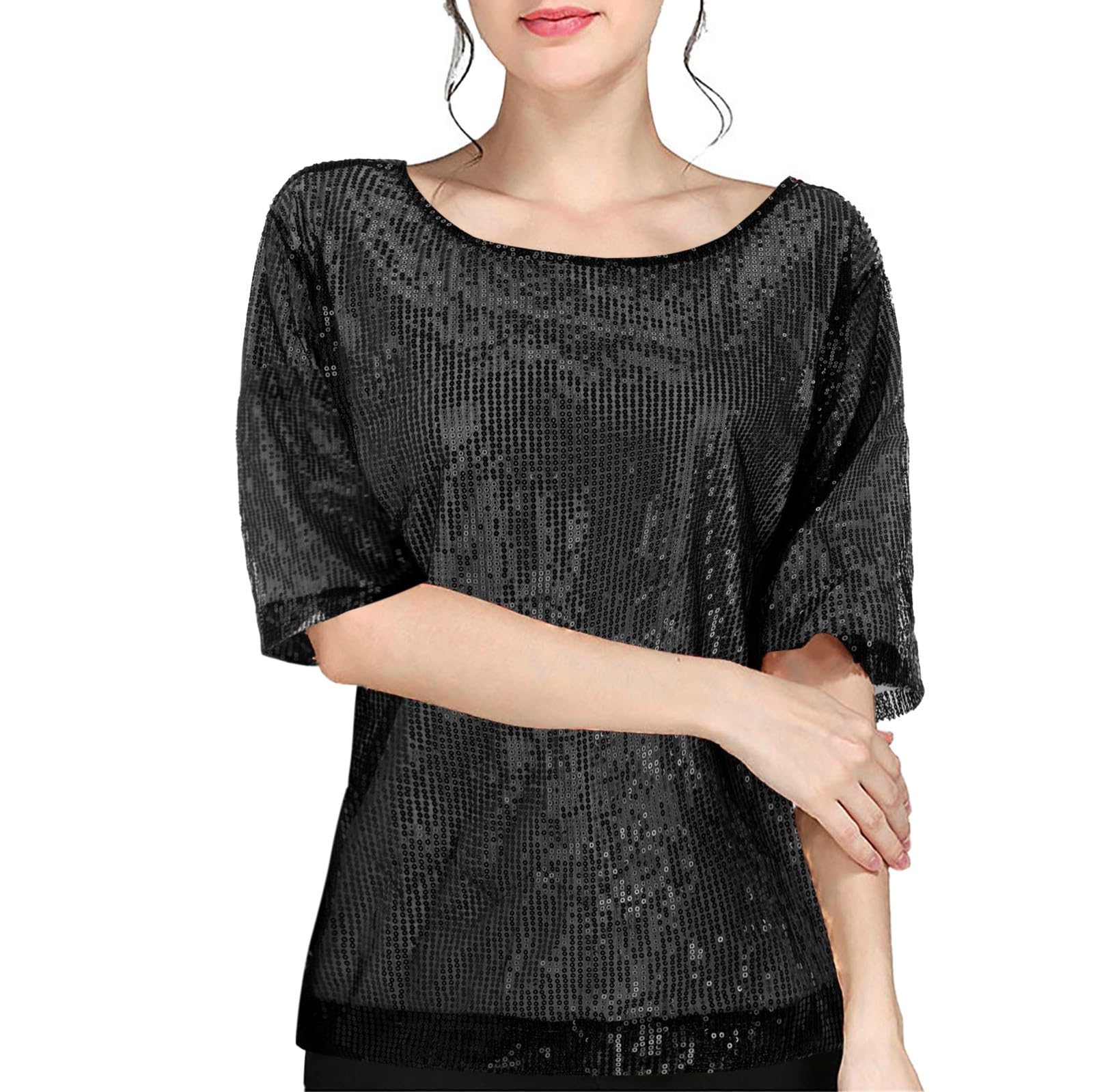 Chemisier pour femme noir élégant décontracté chemise à pots chemisier mode paillettes femmes top récolte blouse femme blouse blanche manches bouffantes