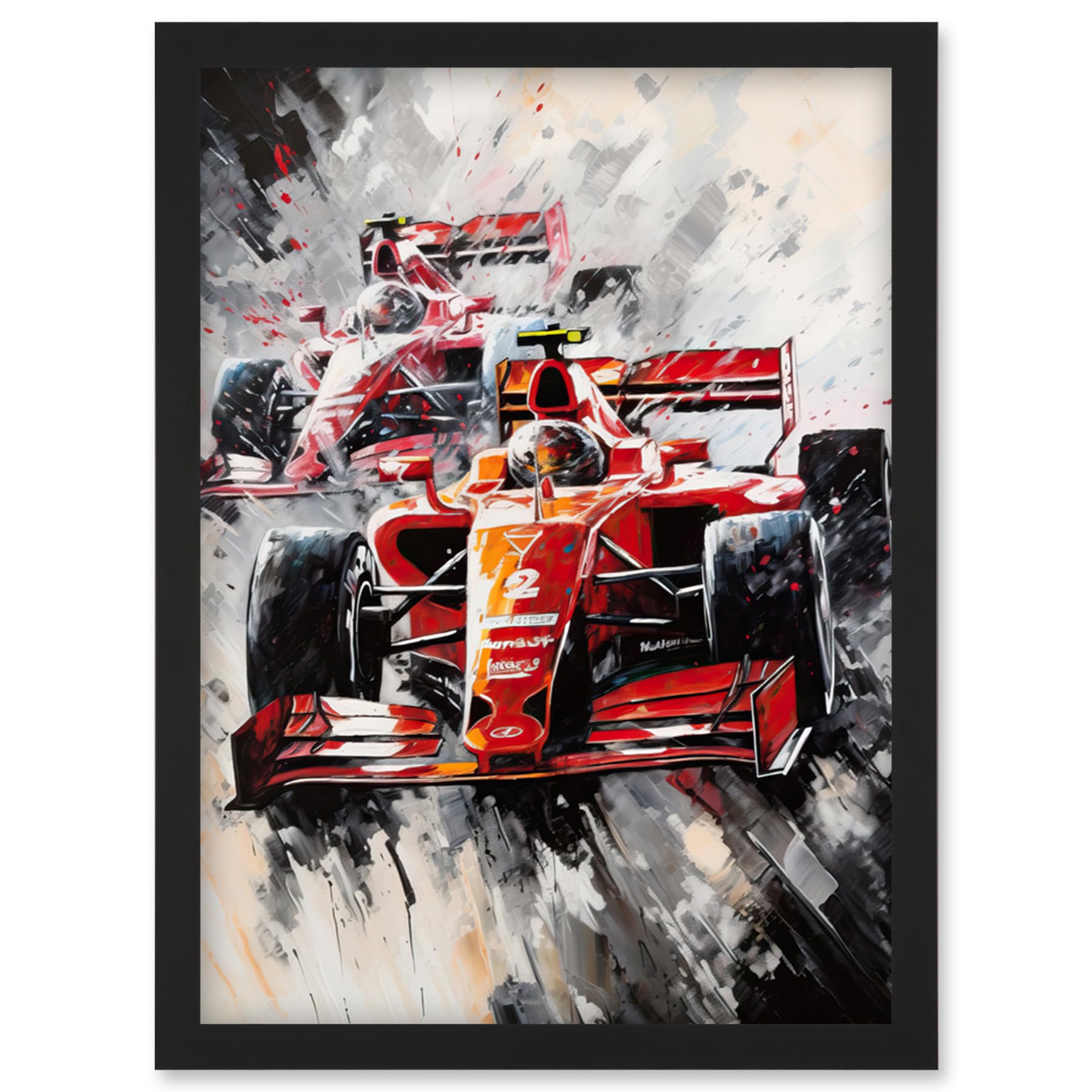 Artery8 Grand Prix Track Circuit Cars Racing Paint Splat Artwork Framed Wall Art Print A4