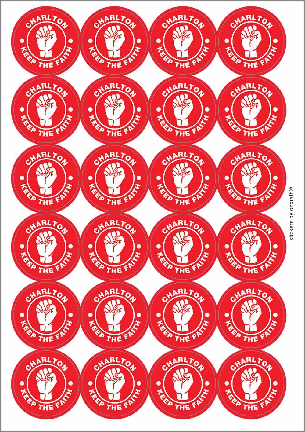 Charlton Keep The Faith Northern Soul Circular Matt Paper Stickers A4 Sheet of 24 (Each Sticker is 45mm Diameter)