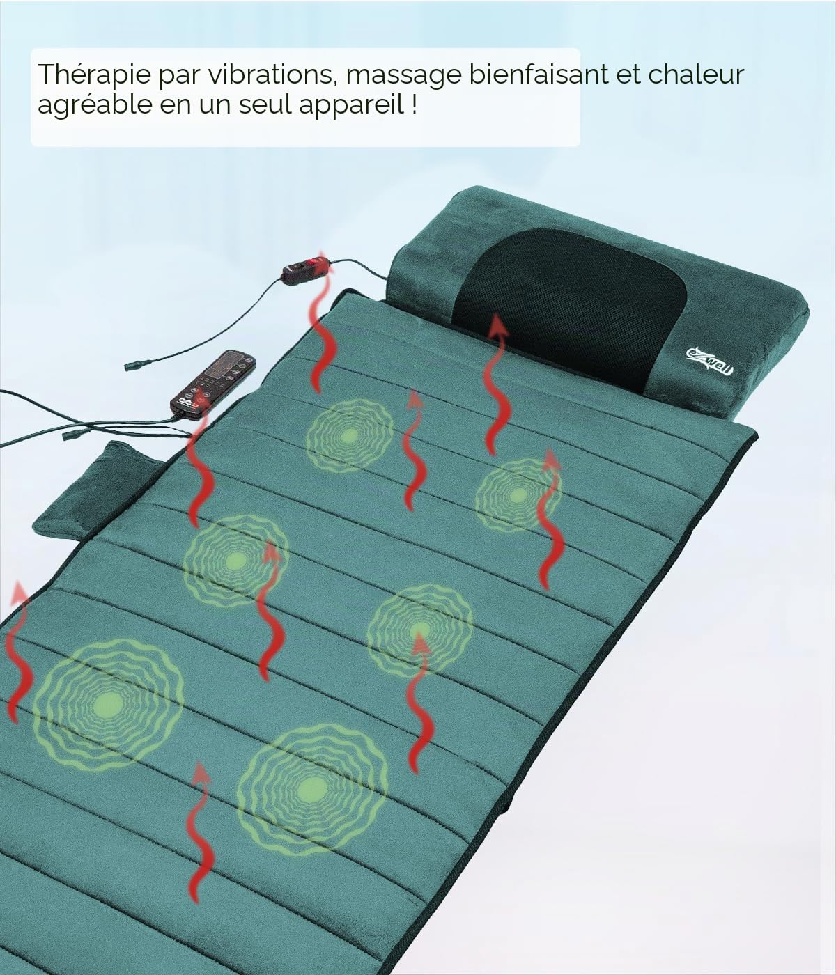 Genius eZwell Lot de 3 tapis de massage pour tout le corps, 55 x 170 cm, pour dos, jambes, cou, télécommande, 5 modes avec fonction thermique, tapis de massage vibrant pour hommes et femmes