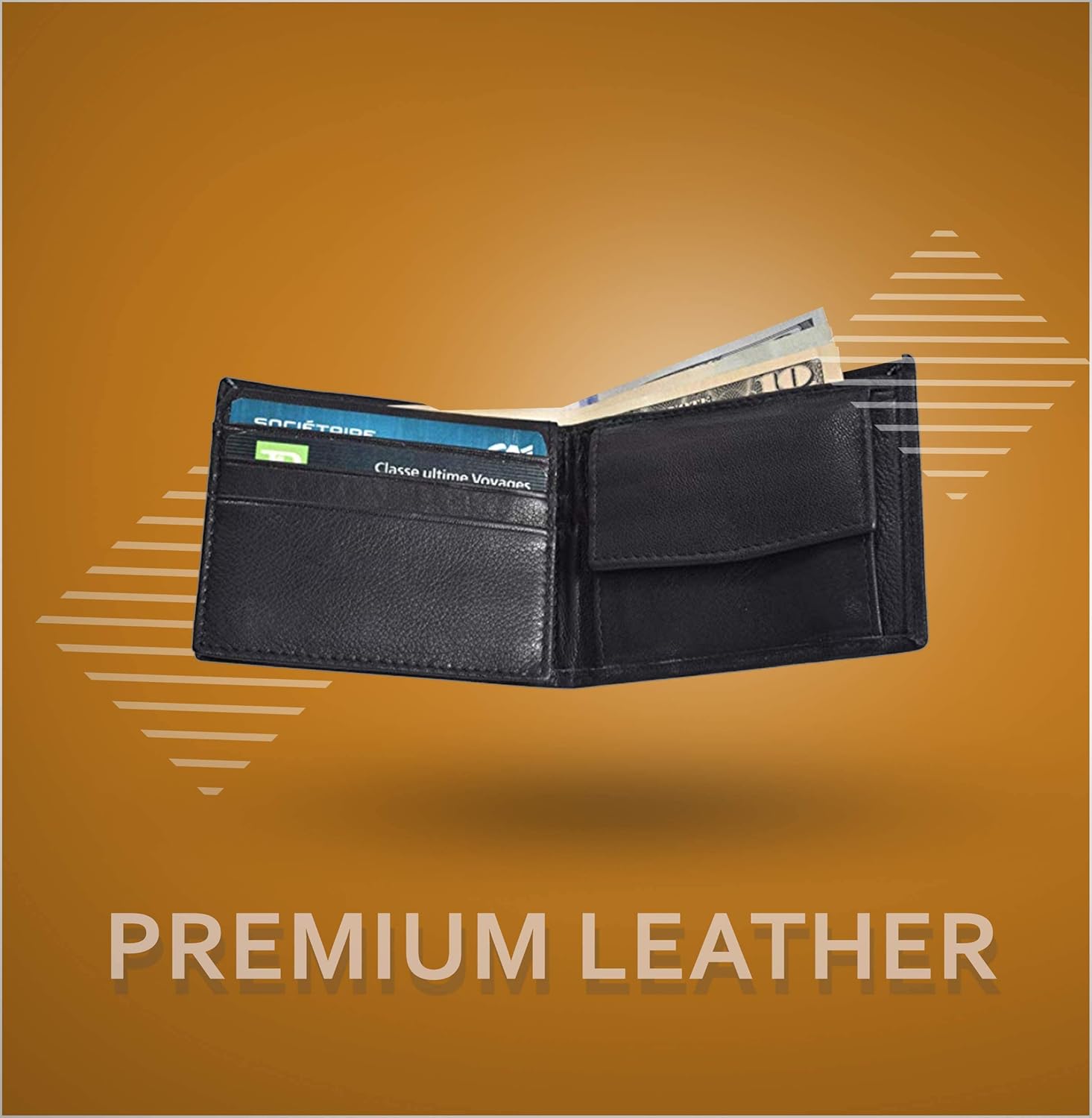 Leatherboss Leather Boys Slim Compact Flap Id Coin Pocket Bifold Wallet with debit credit card holder, Black - Image 6