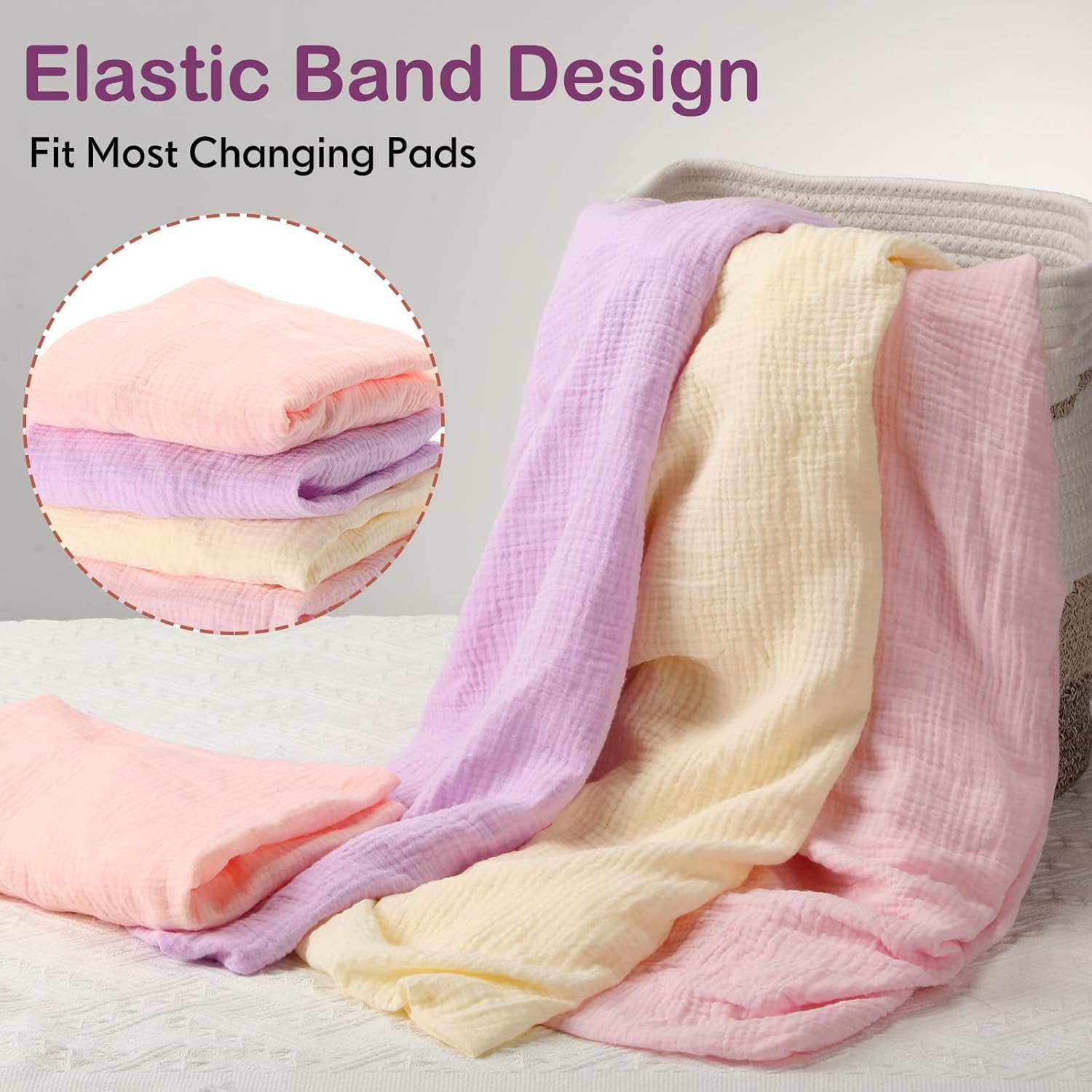 Mixweer 4 Pack Muslin Changing Pad Cover Soft Breathable Cotton Diaper Changing Table Pad Cover Table Sheets for Baby Boys Girls, Fit 2 Sizes(Pastel Color)