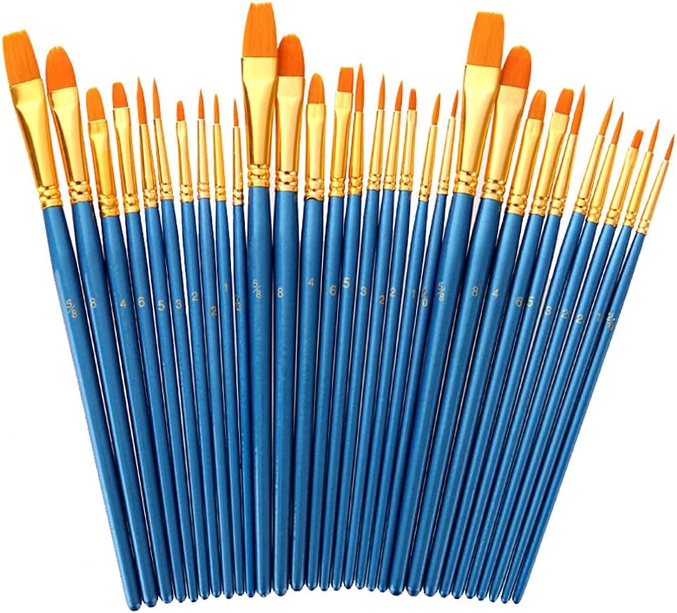 Foeran Paint Brushes Set,30 Pcs Round Pointed Tip Paintbrushes Nylon Hair Artist Acrylic Paint Brushes for Acrylic Oil Watercolor,Face Nail Art,Miniature Detailing and Rock Painting
