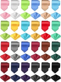 Zhanmai 48PCS Men's Solid Color Necktie & Pocket Square Sets - Satin Ties Handkerchiefs for Wedding, Business, Party (24 Ties + 24 Squares)