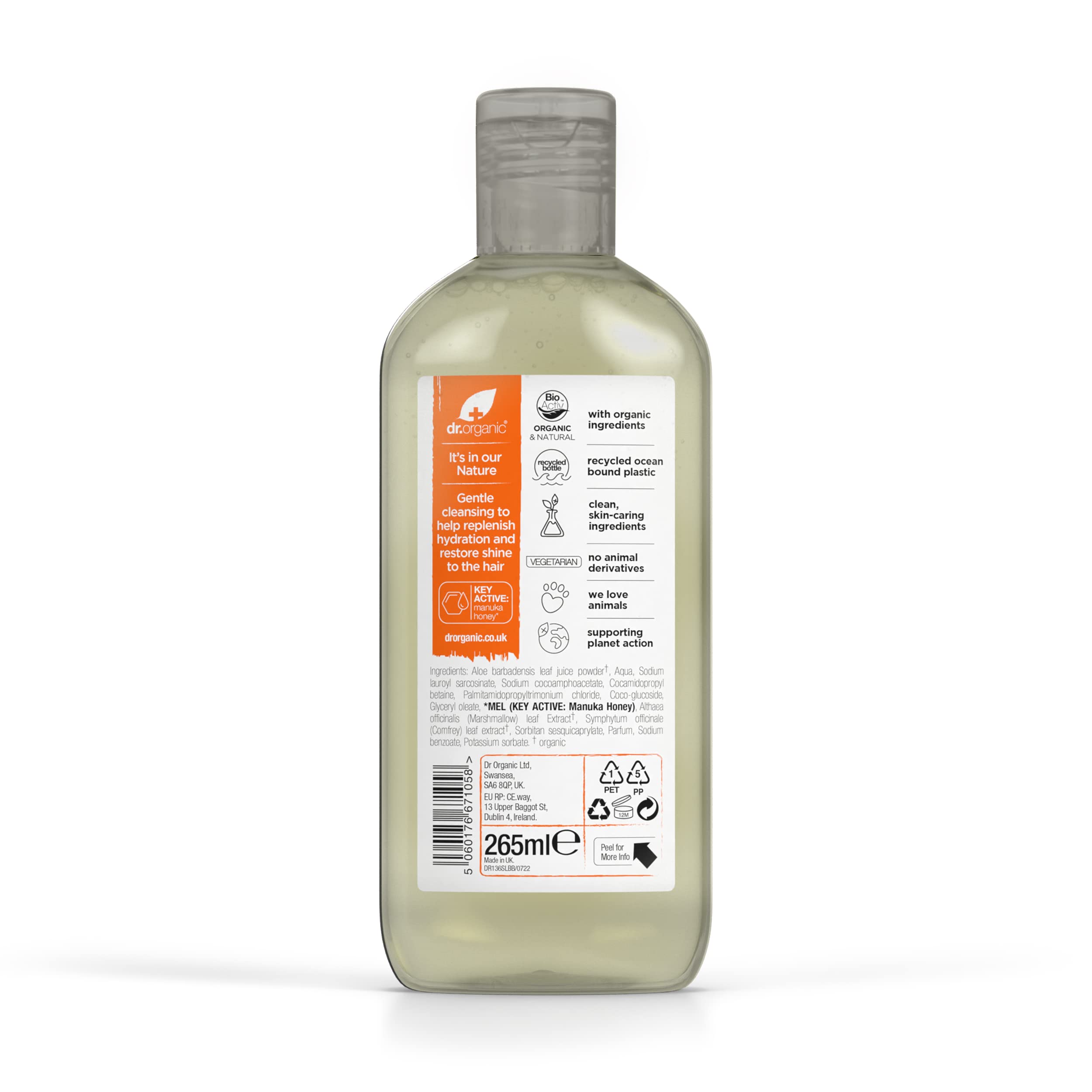Dr Organic Manuka Honey zestaw szamponów i odżywek z torbą podróżną, regenerujące, suche włosy, naturalne, wegetariańskie, wolne od okrucieństwa, bez parabenów i SLS, nadające się do recyklingu i