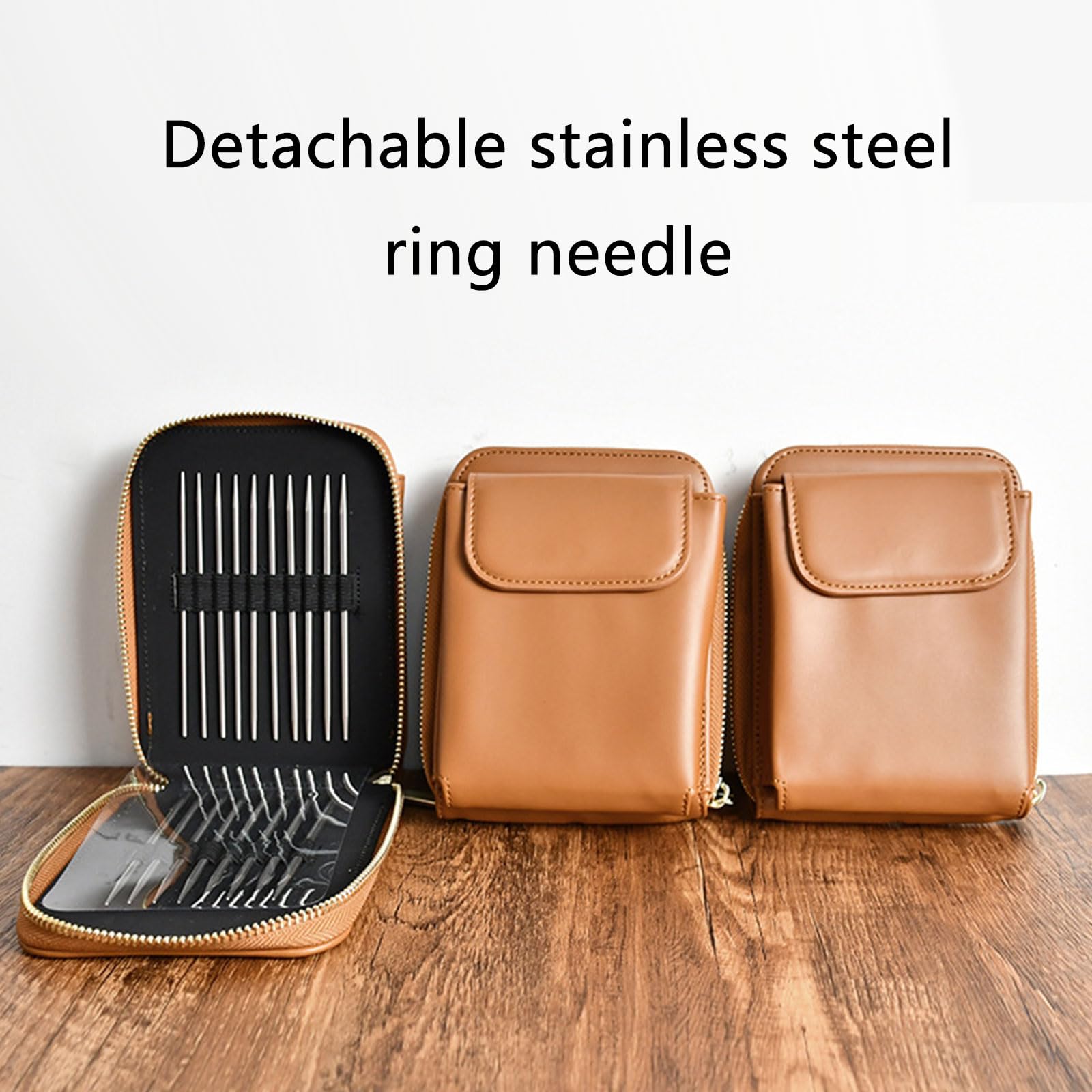 Coopay Set di ferri circolari in acciaio inox con custodia, 9 ferri da maglia circolari da 80 cm, con ferri a sospensione e accessori per uncinetto, 2,5 – 10 mm, per calze