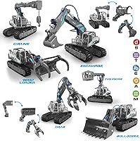 Vista 2 de Mostop STEM - Excavadora hidráulica de construcción de juguete para niños, 6 en 1 robot hidráulico camión de construcción con niveladora, grúa