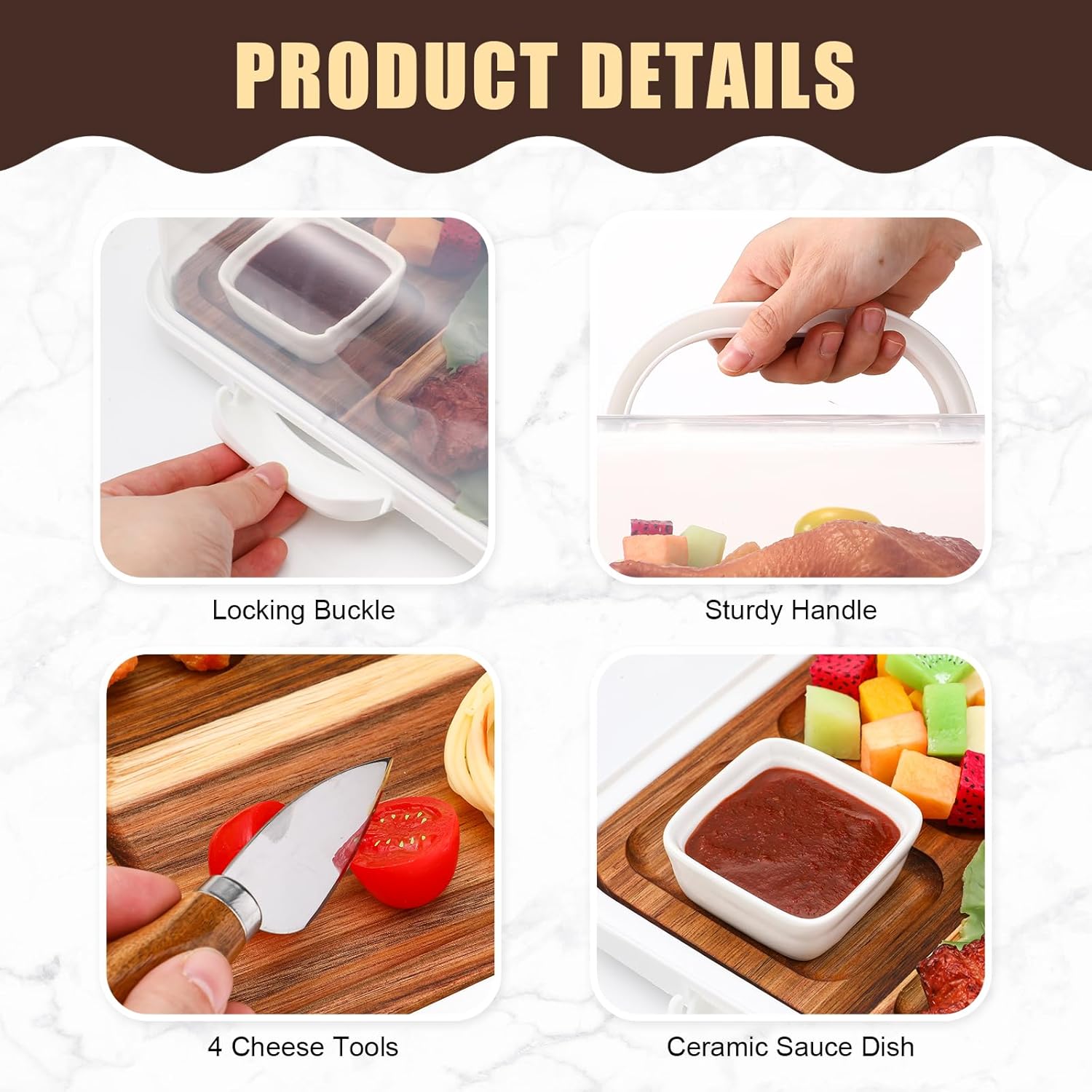 Baderke Acacia Charcuterie Board with Lid and Charcuterie Accessories, 12 x 8.5 Inch Cheese Cutting Boards Set for Housewarming Gift Serving Wedding Christmas Couple Bridal Shower Gift