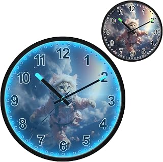 ALAZA 12 Cat Astronaut Funny Lighted Wall Clock Battery Operated 12 Inch Silent Non Ticking Clock for Bedroom Office Living Room Decor