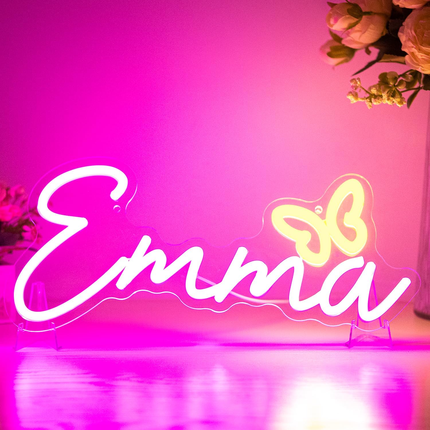 Large Emma Name LED Neon Sign, Pink Name Decoration Dimmable Light for Bedroom, Kids Room, Living Room, Birthday Party, Neon Sign Gift for Girl, Name Decor for Girl, Size 14 * 6.65 inches