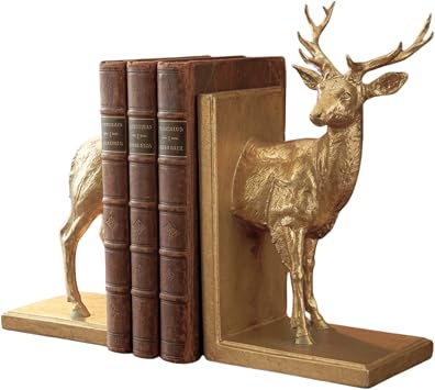 Bellaa 21855 Deer Bookends Vintage Style Reindeer Stag Cabin Bookshelf Decor